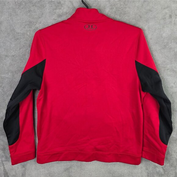 Mens Under Armour Red & Black Full Zip Fleece Jacket Loose Fit Polyester Size XL - Picture 3 of 7